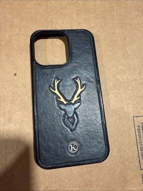 Leather Keyway Deer Logo Black iPhone Case 13 Pro
